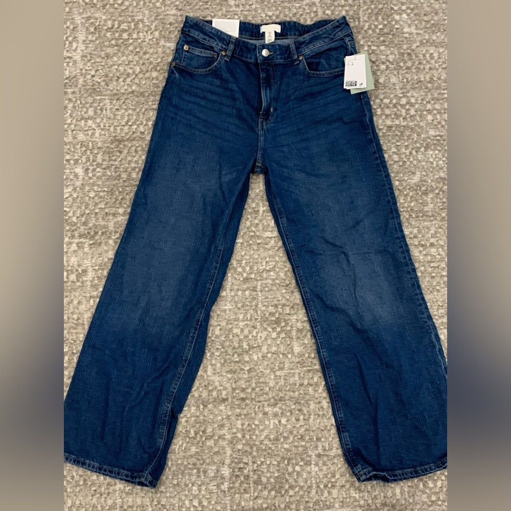 H&M Wide High Waist Jeans in Dark Blue